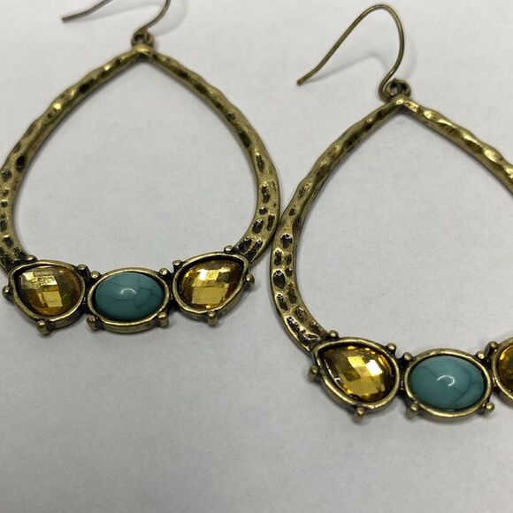 Hammered Drop Earrings with Yellow and Blue Stones - Picture 3 of 5